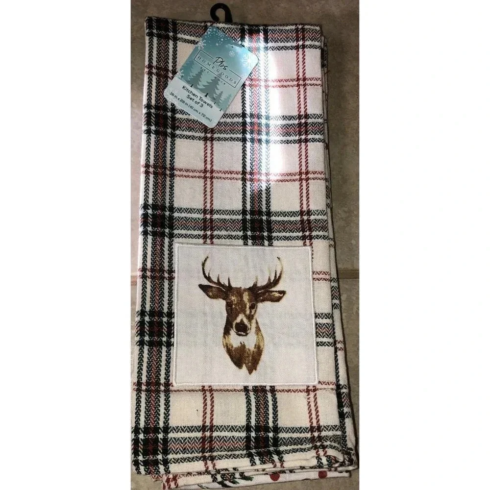 NWT Set Of 3 Kitchen Towels Holiday Buck Deer 16”‎ X 28”
